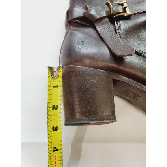 Frye Womens 11 Brown Ankle Boots Malorie Leather Bootie Stacked Heel Buckle - Picture 4 of 11